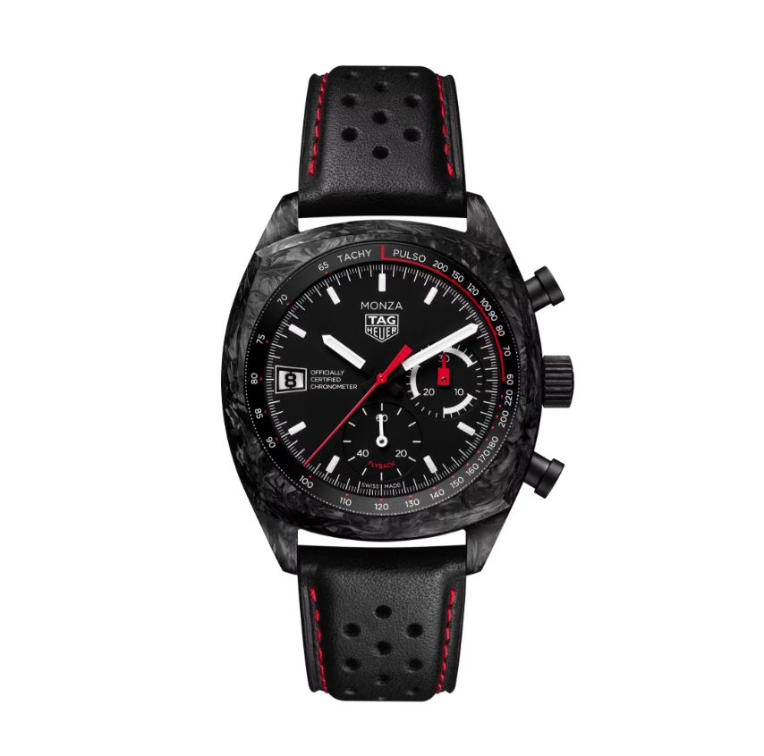 Front view of the original TAG Heuer Monza Flyback Carbon chronograph